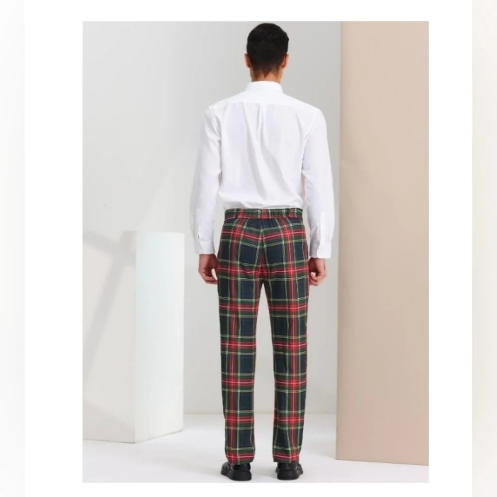 Lars Amadeus Men's Plaid Business Pants Regular Fit Formal Prom Checked Trousers